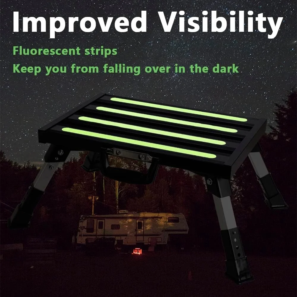 Adjustable Folding RV Steps Non-Slip Heavy Duty Aluminum Platform Portable 4-Level Stool Outdoor Accessory Easy to Store