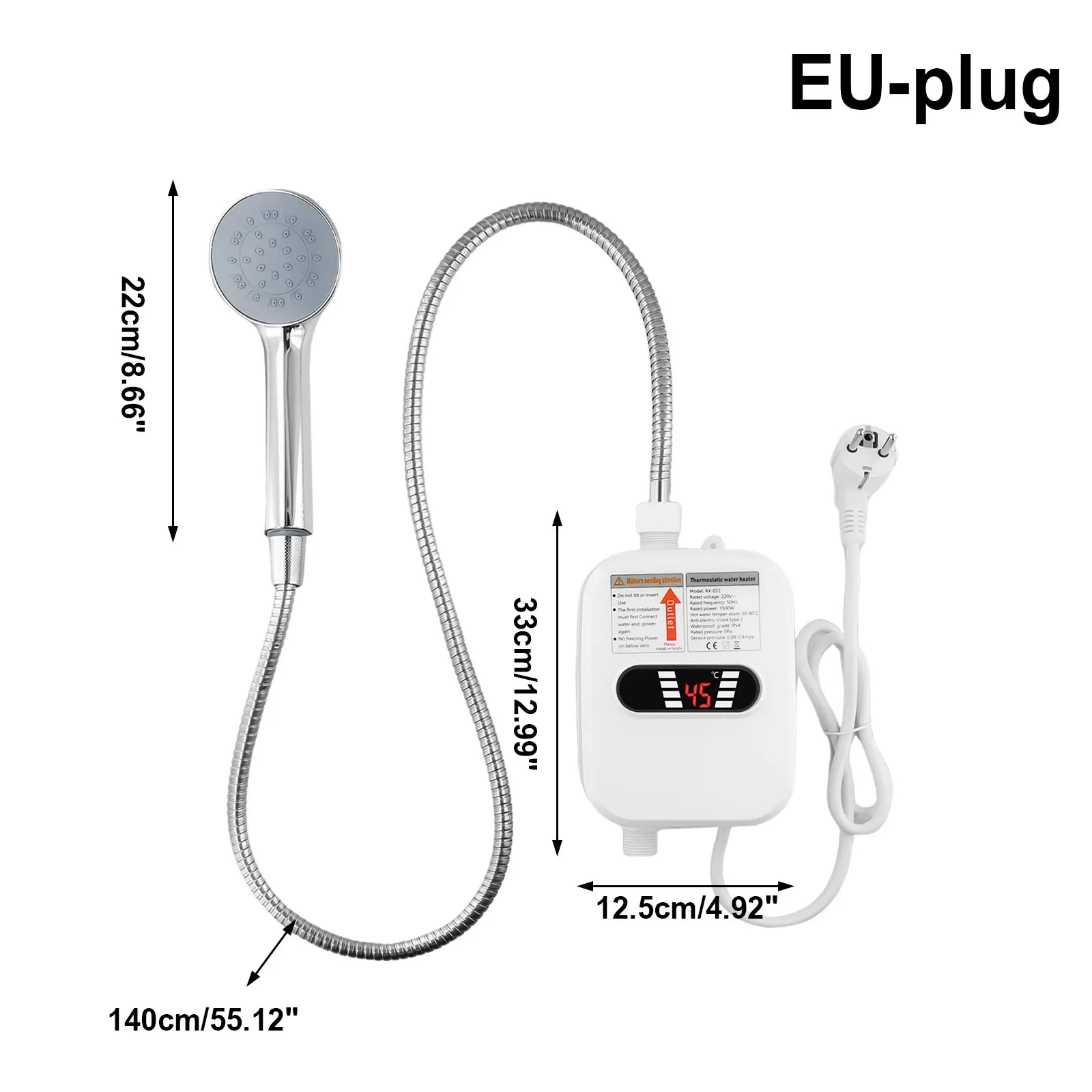 Warmwaterdouche Elektrische verwarming Veiligheidsverwarmer Wit 1 set 3000 W 33x12,5 cm Eenvoudig te installeren ABS + Metaal Efficiënt