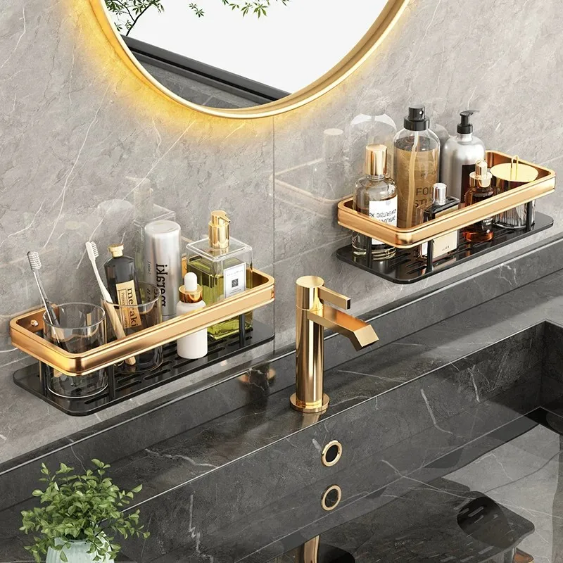 Anti Rust Metal Steel Shower Rack Holder Bathroom Toilet Paper Holder Shelf Without Drilling Home Restroom Accessories Storage