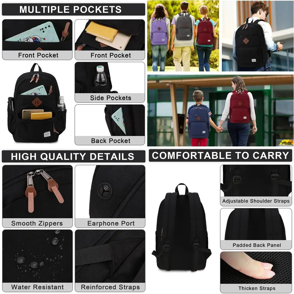 

Unisex Waterproof 15.6 Laptop Backpack, College Travel Daypack, Casual Rucksack for Men & Women