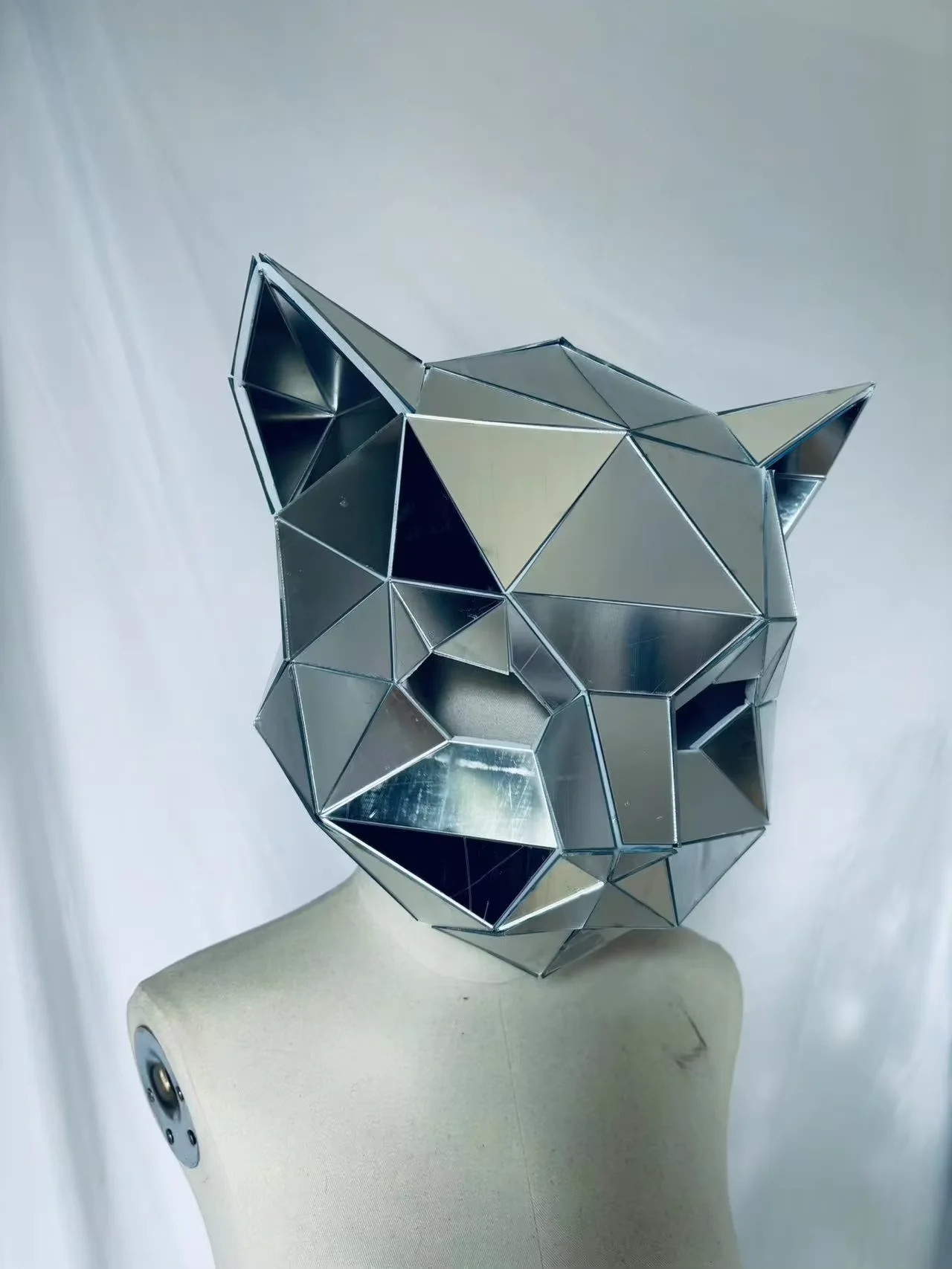 Silber Spiegel Tier Kopfschmuck Helm Tiger Hase Katze Cosplay Rave Musik Festival DJ Maske Club Tanz Requisiten Spiegel 3D Dämon Maske