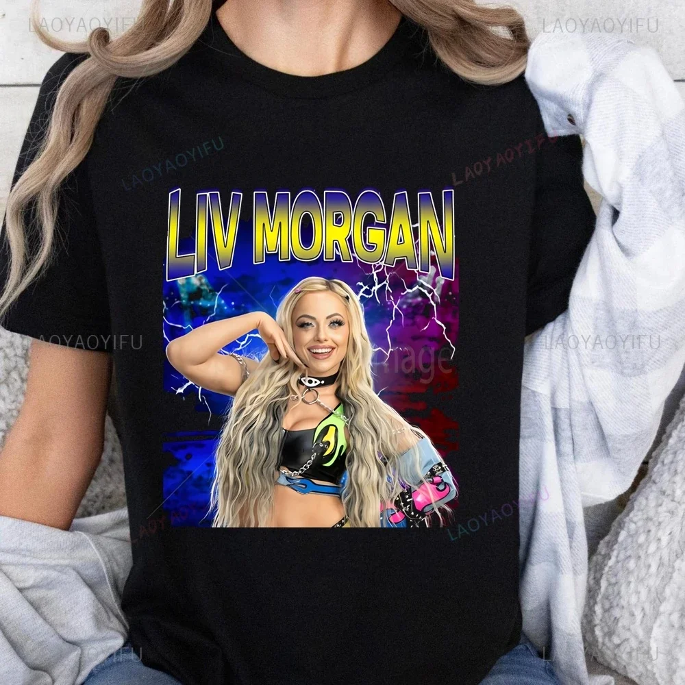 Liv Morgan WWE-Camiseta con estampado de luchador para mujer, Top de tendencia neutra, camiseta Unisex de manga corta Harajuku, camiseta grande con gráfico