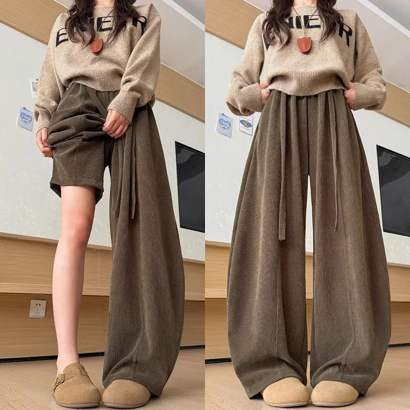 

Женские Лидер продаж, свободные брюки для девочек, корейские модные прямые брюки в стиле ретро, женские удобные брюки с высокой талией