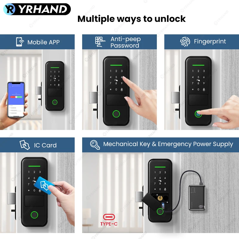 Tuya Smart lock cerradura inteligente Waterproof Wifi Fingerprint Rim Lock Smart Card Digital Electronic Door Lock For Home