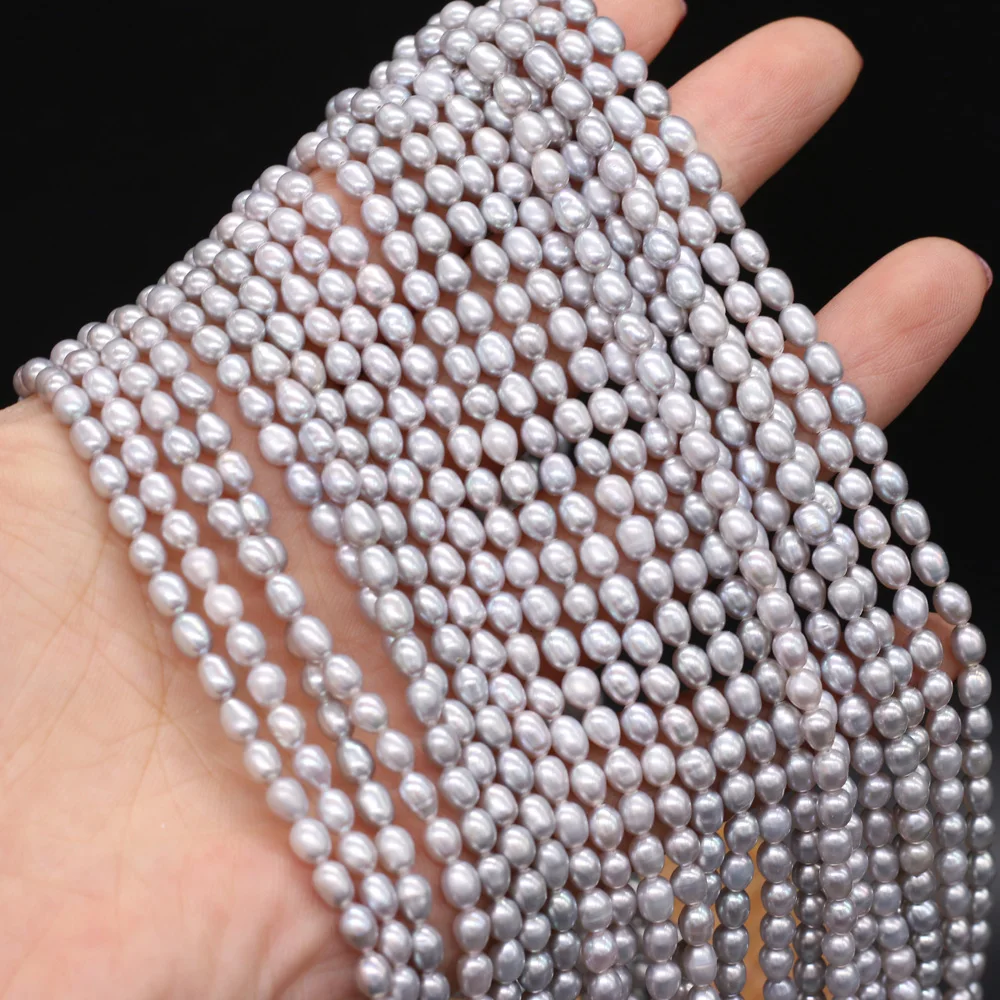 High Quality 100% Natural Freshwater Gray Rice Shape Pearl Jewelry DIY Necklace Bracelet Earring Accessories Gift 36cm
