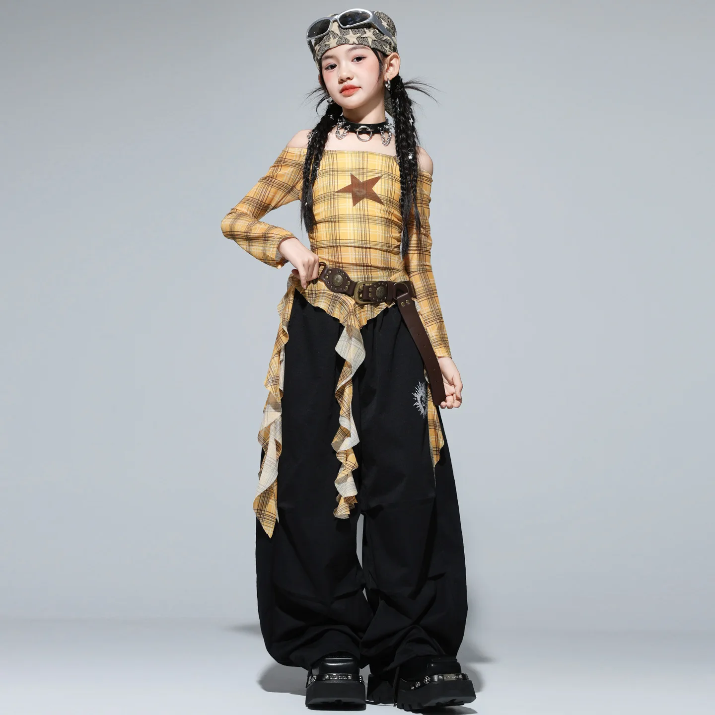 Girls Hip Hop Streetwear Irregular Crop Top Street Dance Pants Girl Group Clothes Set Kid Jazz Dance Costume