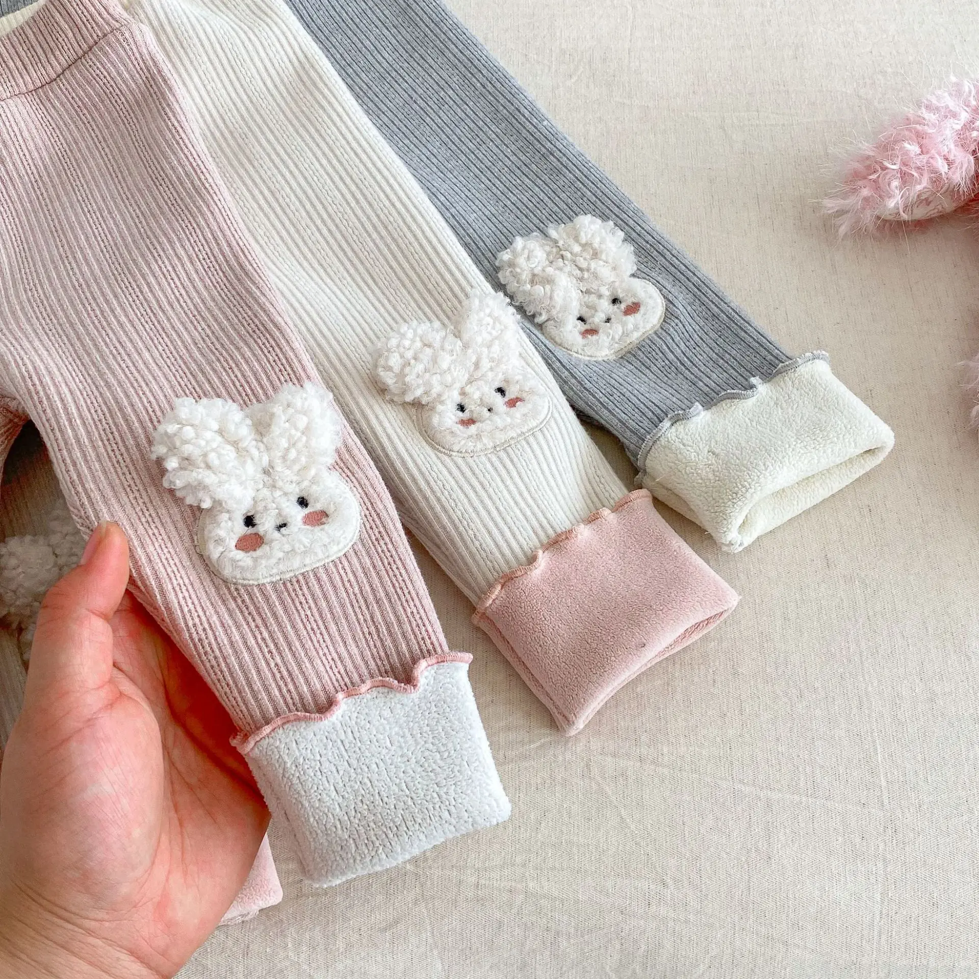 0–5 Jahre Kinder-Mädchen-Leggings, Kleidung, 2026, Frühling, mit Fleece gefüttert, niedliches Kaninchen, bestickt, warme lange Hose, weiche, dehnbare Hose – Detail 19