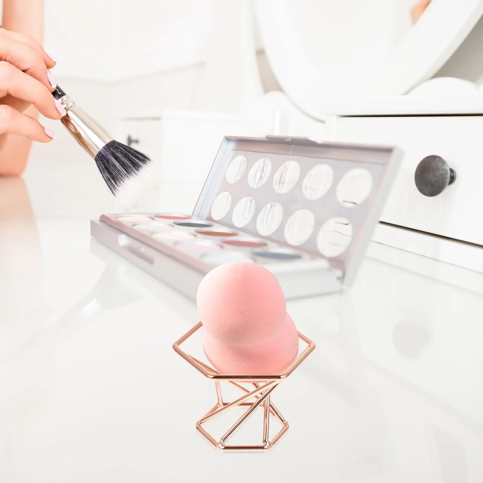 

2pcs Powder Puff Holder Stainless Steel Makeup Puff Storage Shelf Elegant Sponge Egg Rack Stand For Women Girls Rose Gold Fast
