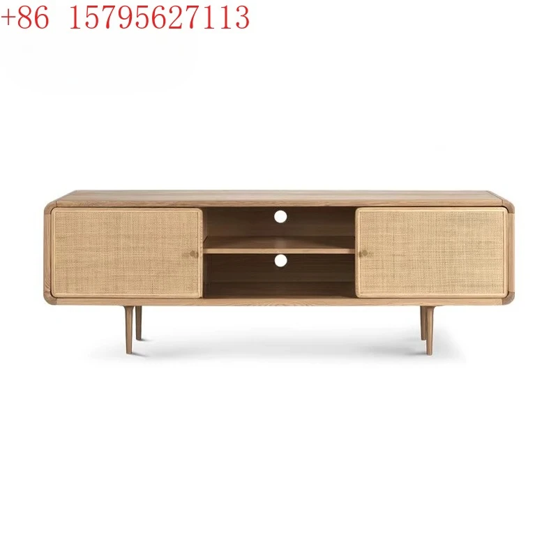 Nordic living room retro audio-visual TV cabinet simple modern log rattan solid wood TV cabinet