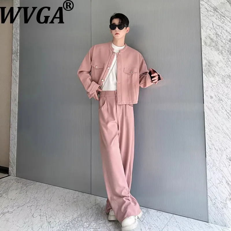 

Мужской модный комплект из двух предметов: укороченная куртка с круглым вырезом и прямые брюки в стиле casual, весна-осень, новинка, тренд, W18553