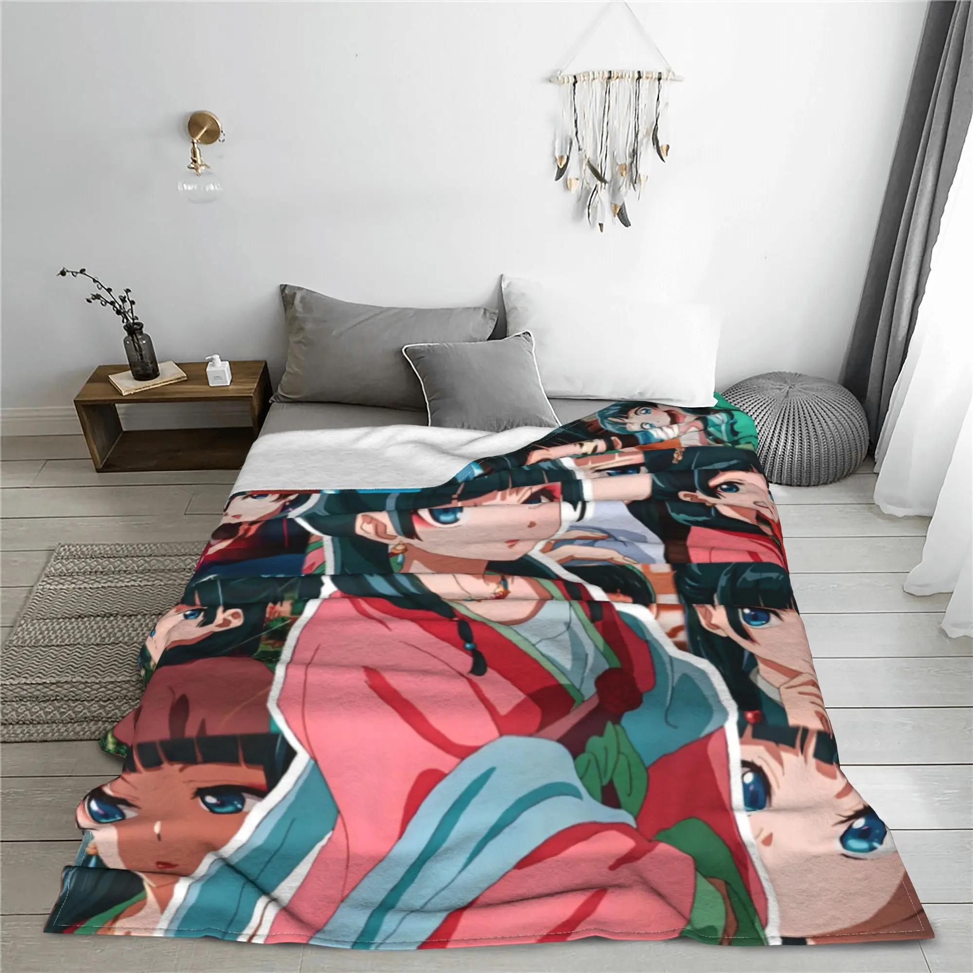 The Apothecary Diaries Maomao Knitted Blanket Flannel Cartoon Anime Lightweight Thin Throw Blankets for Bedding Couch Bedspread