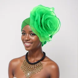 African Lady Head Wraps Wedding Party Headwear Exaggerated Large Flower Turban Cap for Women