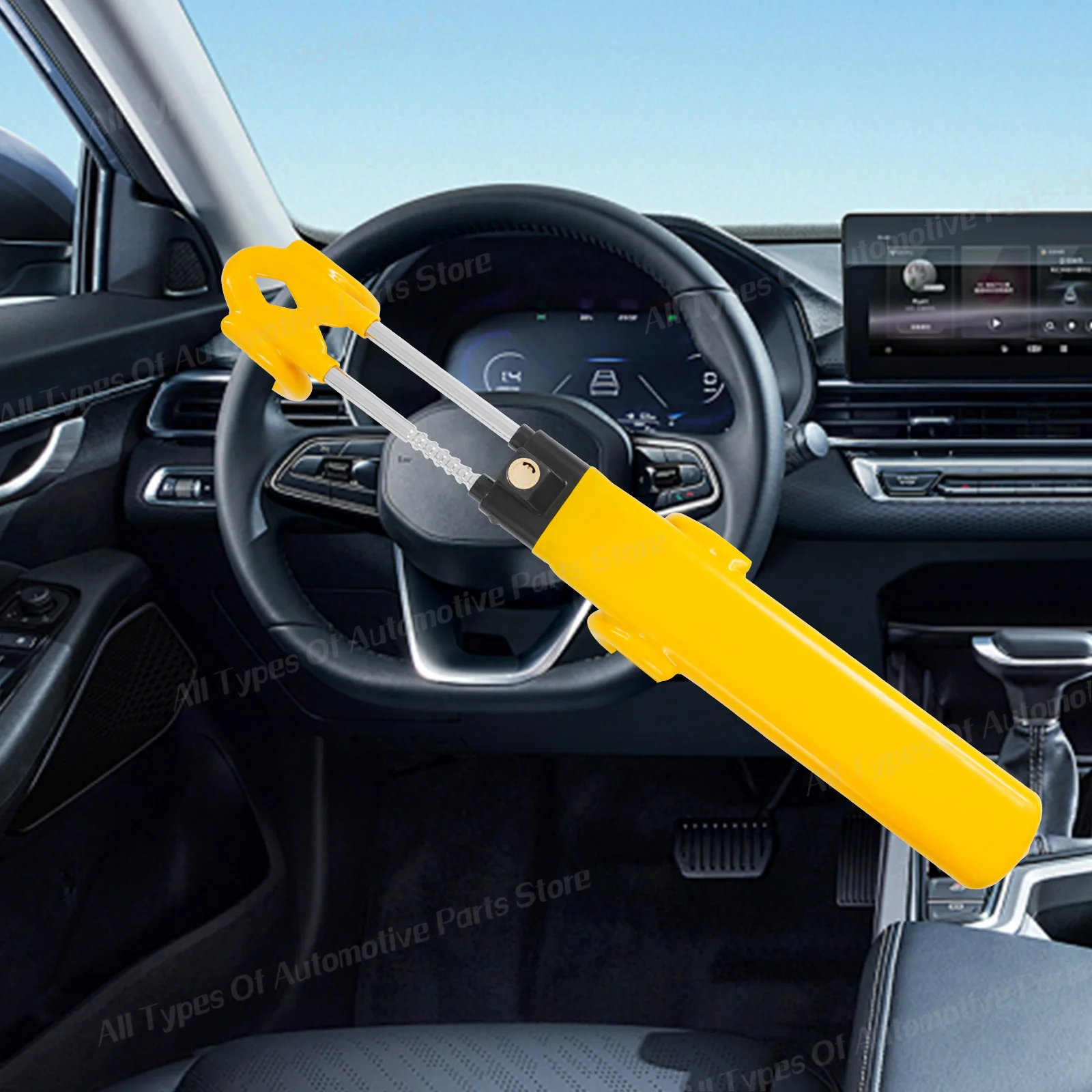 Heavy Duty Anti-Theft Universal Adjustable Car Steering Wheel Lock Length Retractable T-Locks 47-64cm Safety Tool Accessory
