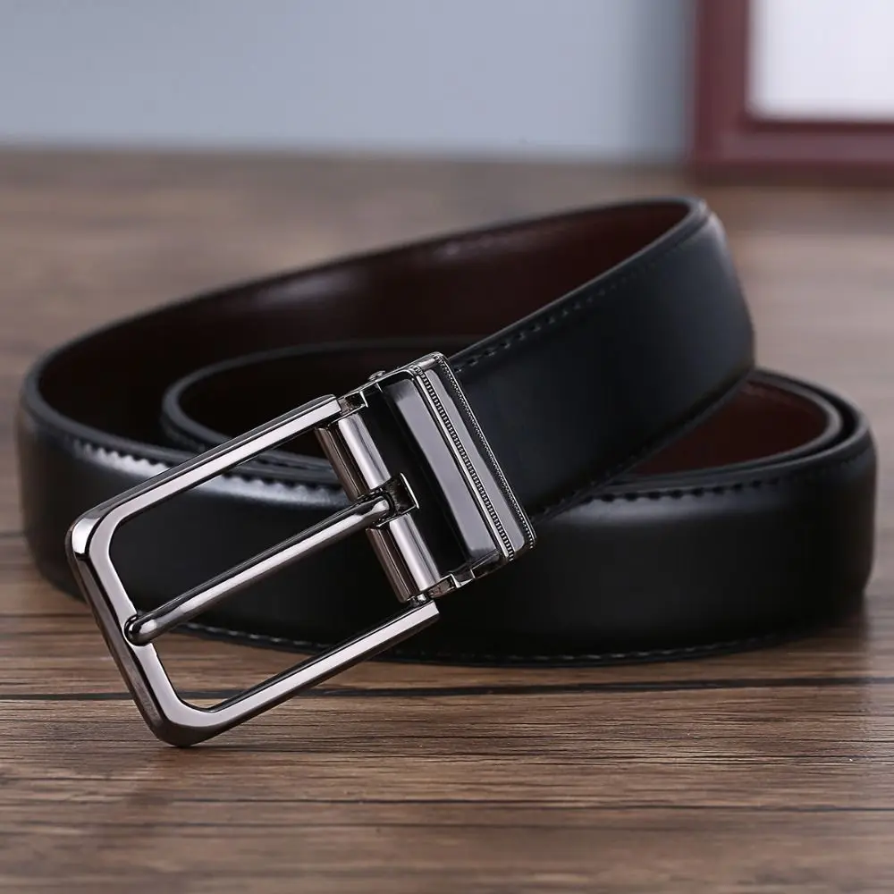 

Versatile Double Sided Men Leather Belt Retro Luxury Pin Buckle Belt Fashion Brown Black Male Belt Business