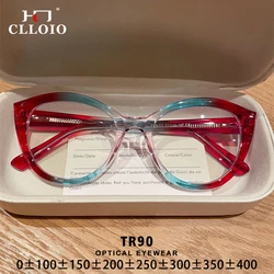 CLLOIO Colorful Cat Eye Reading Prescription Eyeglasses Women Blue Light Filter Myopia Hyperopia Computer Customization Glasses