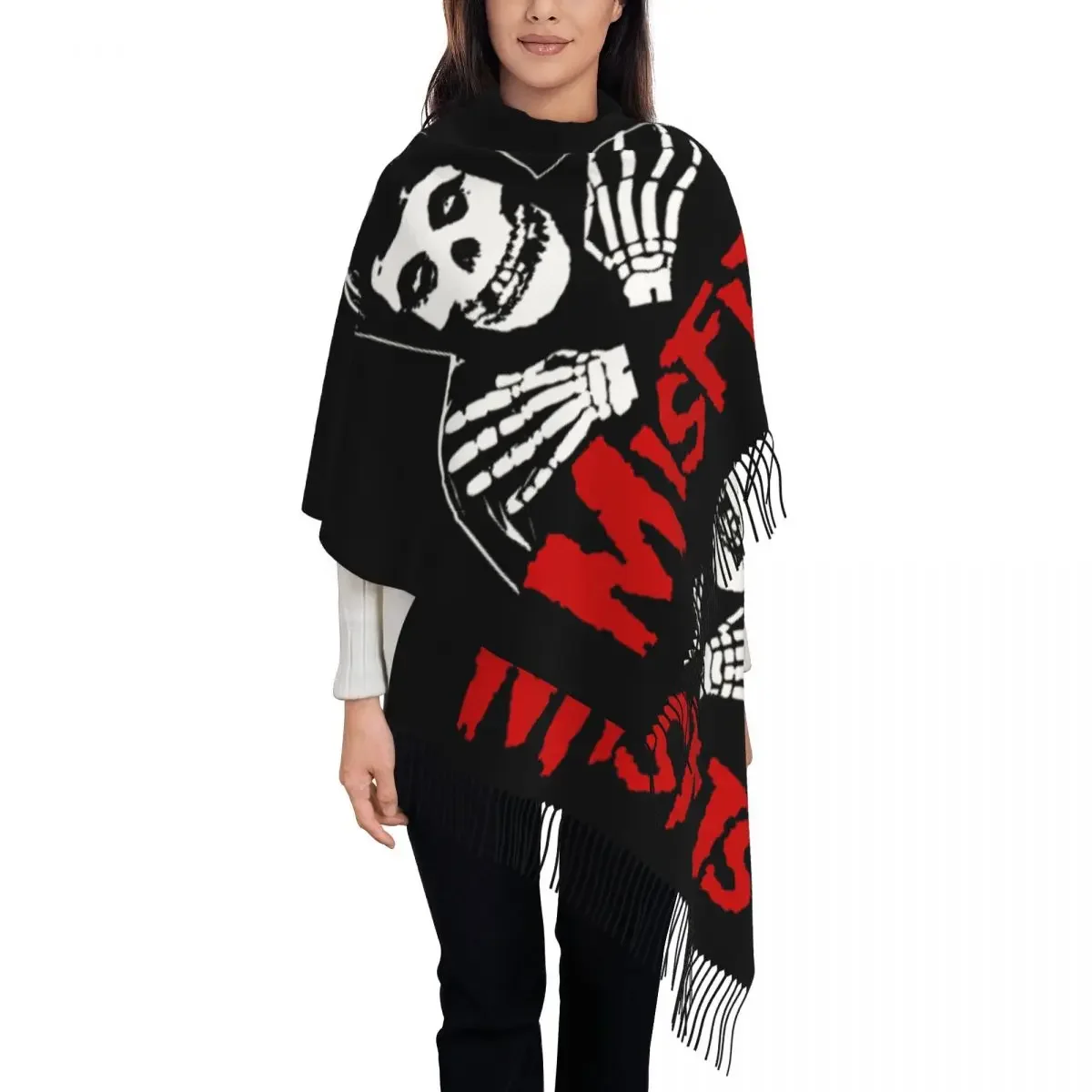 Custom Printed Horror Punk Rock Misfits Skull Scarf Women Men Winter Fall Warm Scarves Shawl Wrap