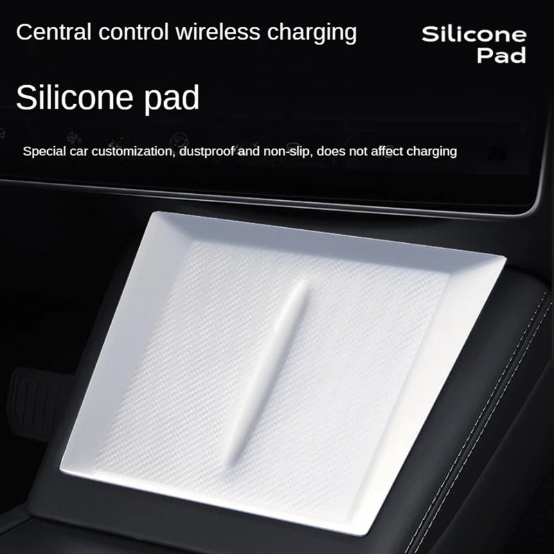 Center Console Wireless Charger Anti-Slip Silicone Mat For Tesla Model 3 Highland 2024 Interior Accessories,White