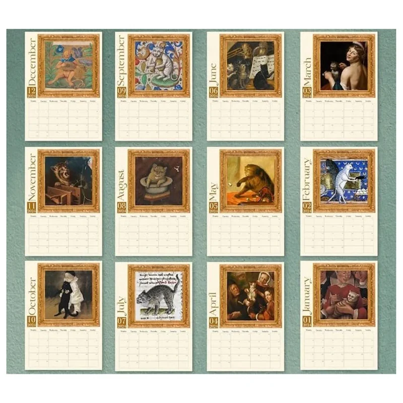 Weird Medieval Cats Calendar 2024 Calendar 12 Month Wall Calendar Hangable For Office Home Gift Coated Paper