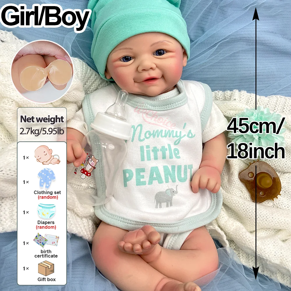 18 inch Vivienne volledig siliconen Bebe Reborn meisje/jongen pop blauwe ogen en handgeschilderde levensechte pasgeboren pop voor kinderen verjaardagscadeaus