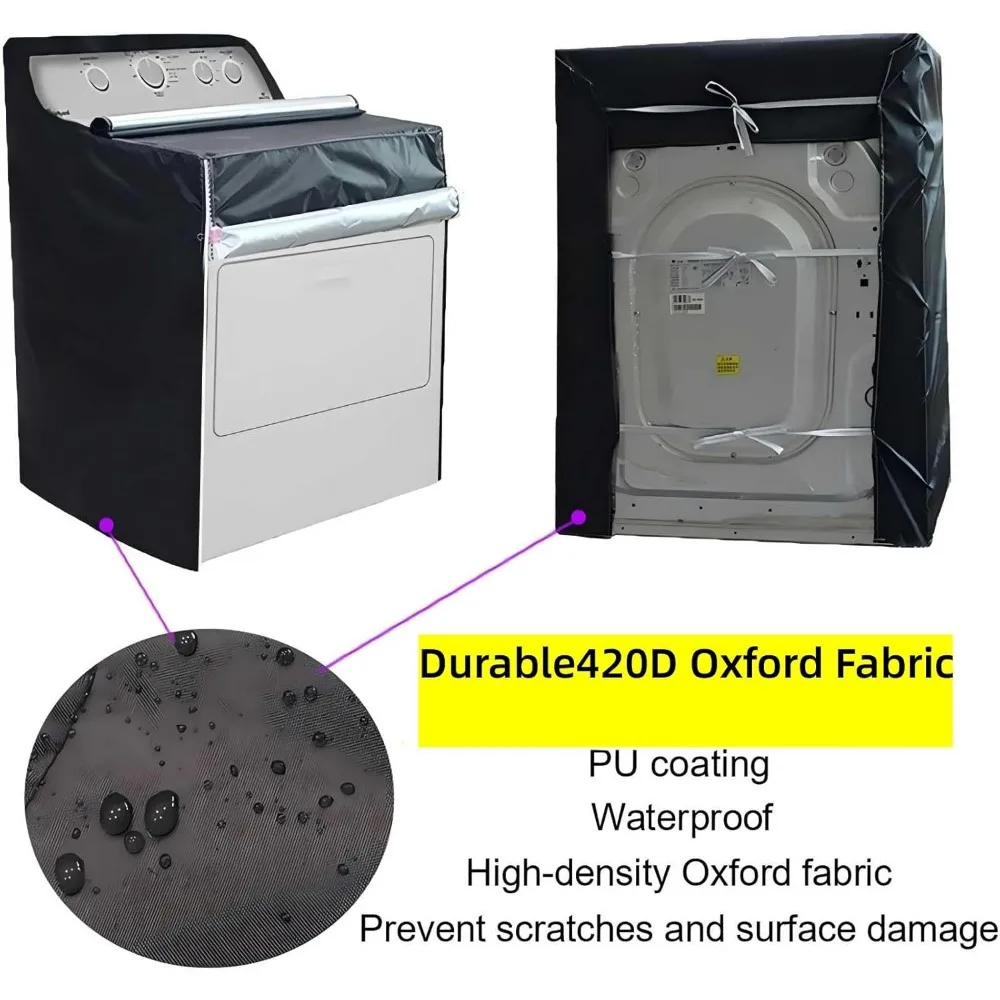 Capas para lavadora e secadora de 2 pacotes, design com zíper à prova d'água e poeira para máquinas de carga frontal/de alta (preto)