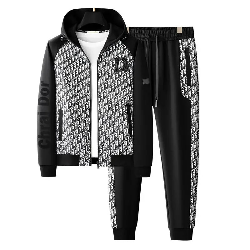 New autumn and winter Y2K  men's hooded sweatshirt set, Fashionable and trendy sports two-piece set, Model outfit selling hot