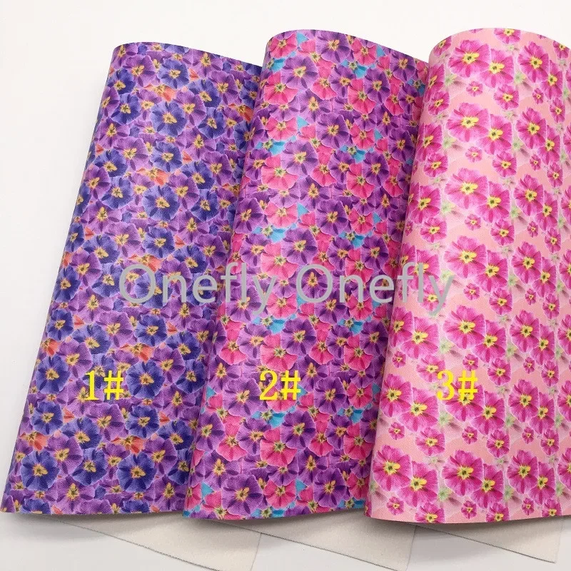 Onefly Wholesales Dropshipping Leather Supplier Flowers Printed Synthetic Faux Vinyl Leather Fabric Sheets  For Bow DIY  FZ036A