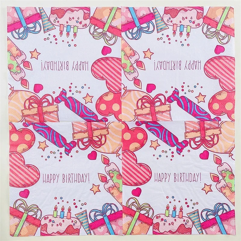 20pcs 2Ply Printed Napkins Food Grade Square Paper Placemats Birthday Baby Parties Coloured Paper Towels