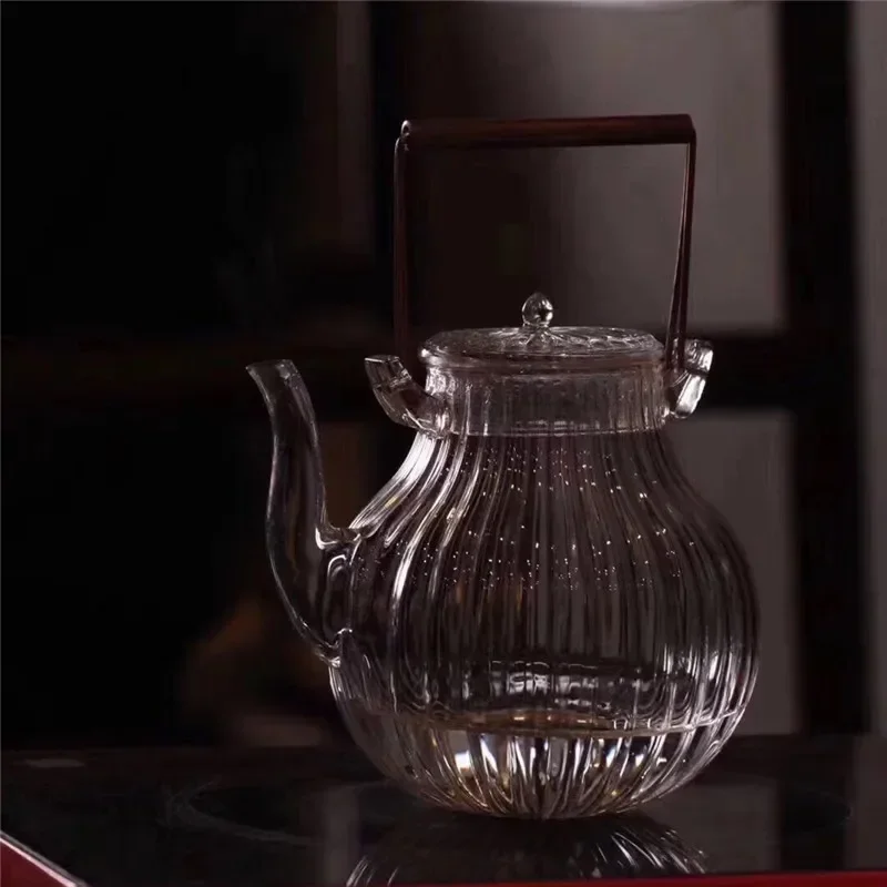 890ML Creative Glass Teapot Tiliang Pot Chrysanthemum Petals Copper Handle Heat-resistant Glass Tea Set Glass Pot Flower TeaCup