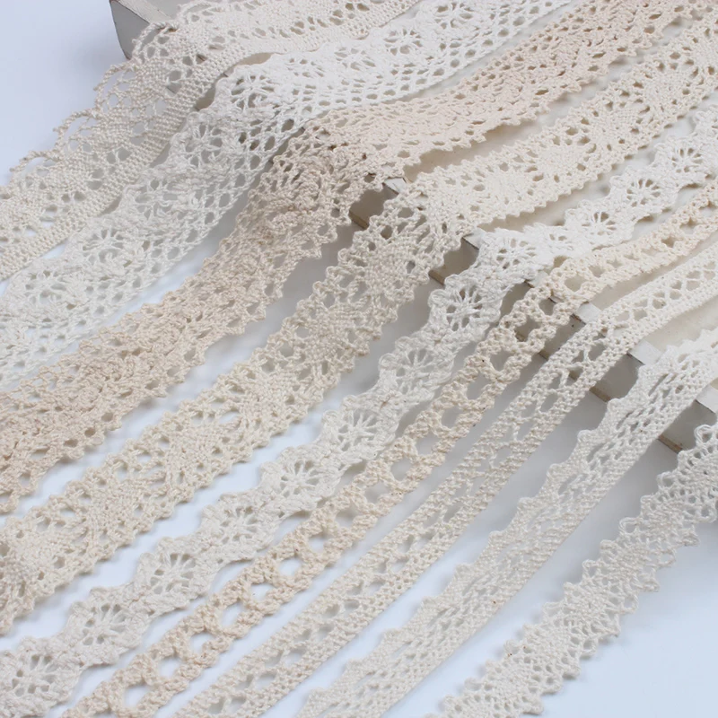 2/5Yards Beige Lace Fabric Sewing Tulle Cotton Embroidered Trims DIY Handmade Crafts Ribbon Materials Crocheted Lace Accessories