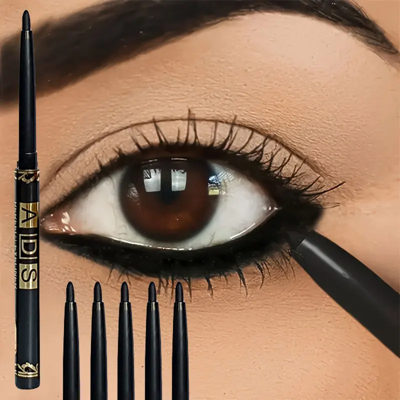 ブラックアイライナーペンシル5本 - 防水、汗防止、汚れ防止、簡単にツイストして完璧なアイメイクを実現
