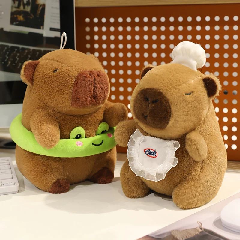 25 cm carino chef capibara peluche tenere basket patatine fritte farcito animale selvatico capibara peluche accompagnare la bambola del sonno