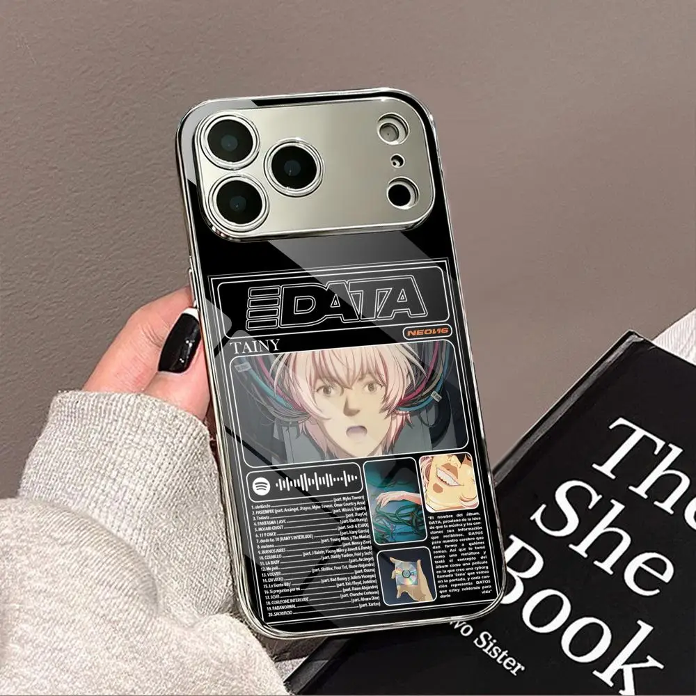 

T-Tainy Data Album Phone Case For iPhone 17 16 15 14 13 12 Pro Max Plus Electroplated Metal Shockproof Bumper Case Glass Back