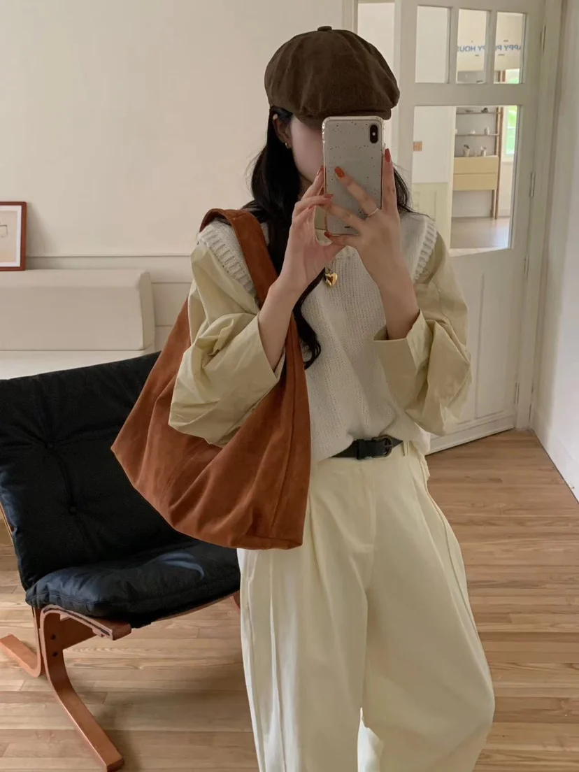vintage faux suede hobos women shoulder bags large capacity tote bag retro trend autumn big shopper purses handbags 2024