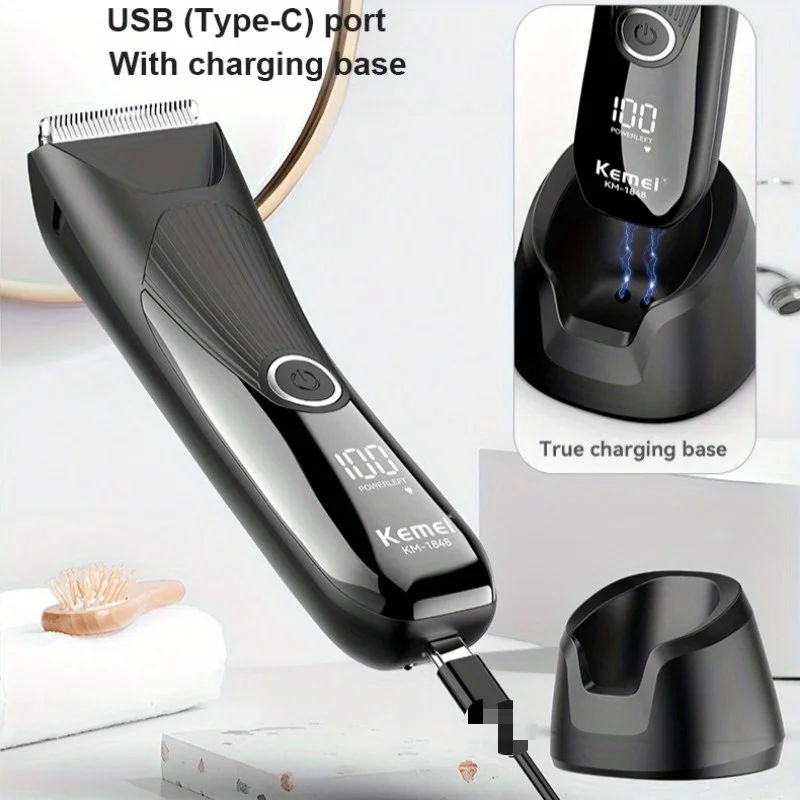 KEMEI km-1848 unisex electric hair clipper with base for home use, rechargeable USB charging