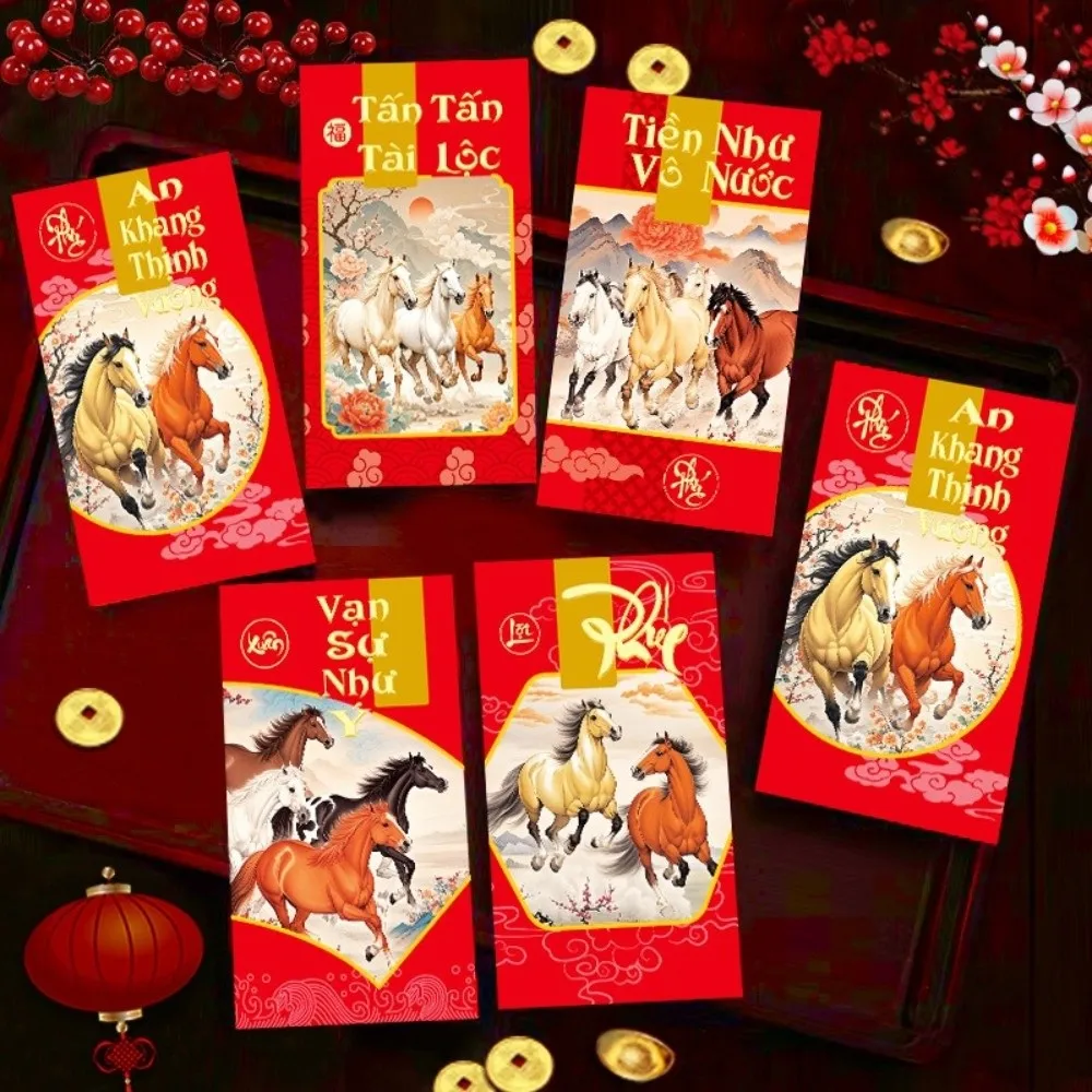 

6pcs 2026 Horse Year New Year Money Envelope Traditional Hongbao Lucky Red Pockets Blessing Spring Festival Red Envelope