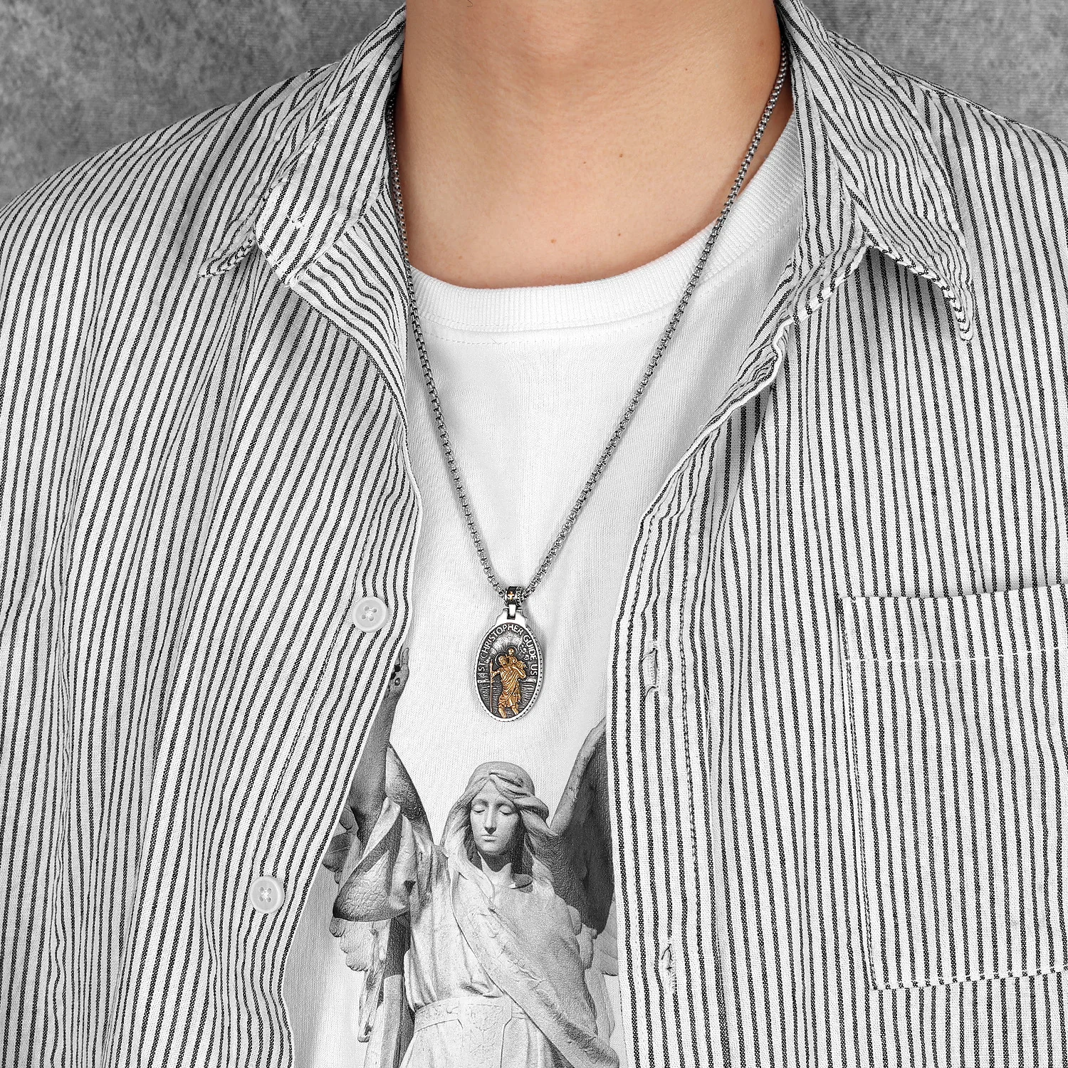 St Christopher Men Pendants 316L Stainless Steel Necklace Chain Traveler Amulet Jesus Retro Rock for Male Jewelry Gift Wholesale view 5