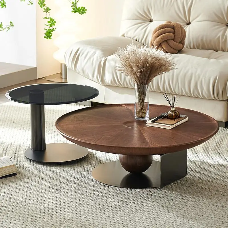 

Modern Simple Coffee Table Solid Wood Italian Luxury Art Design Living Room Coffee Table Round Floor Muebles Household Items