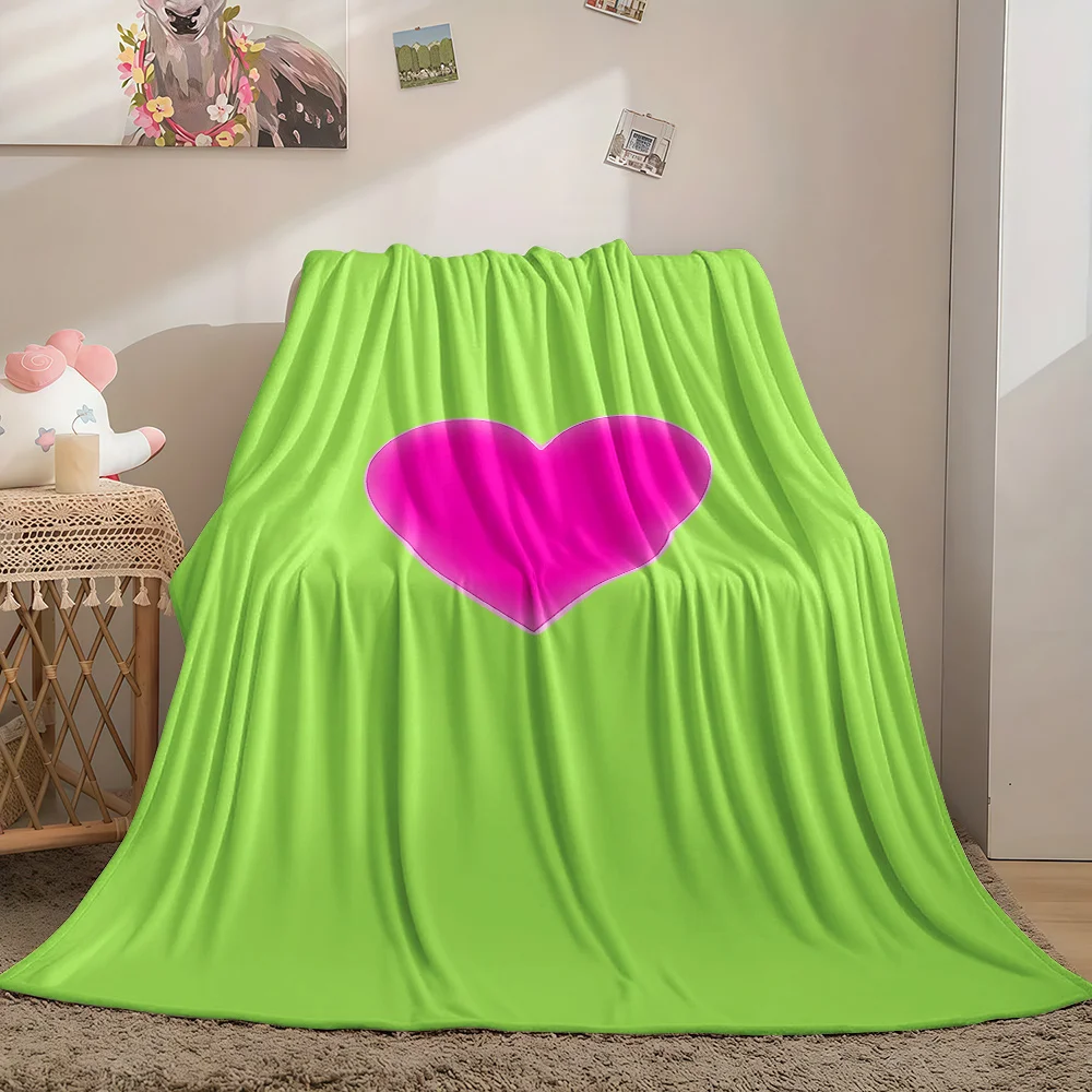 1pc Lime Green Lime Green Plush Blanket with Neon Pink Heart - Soft Cozy All-Season Bedspread, Couch Throw, Bed Cover, Contempor - view 4