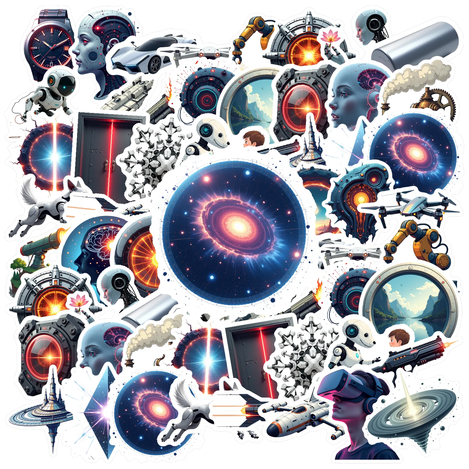 35-70 قطعة ملصقات الخيال العلمي المستقبلي استكشاف عالم التكنولوجيا والفضاء القرطاسية ملصق مكافأة Diy بها بنفسك الأمتعة لوح التزلج