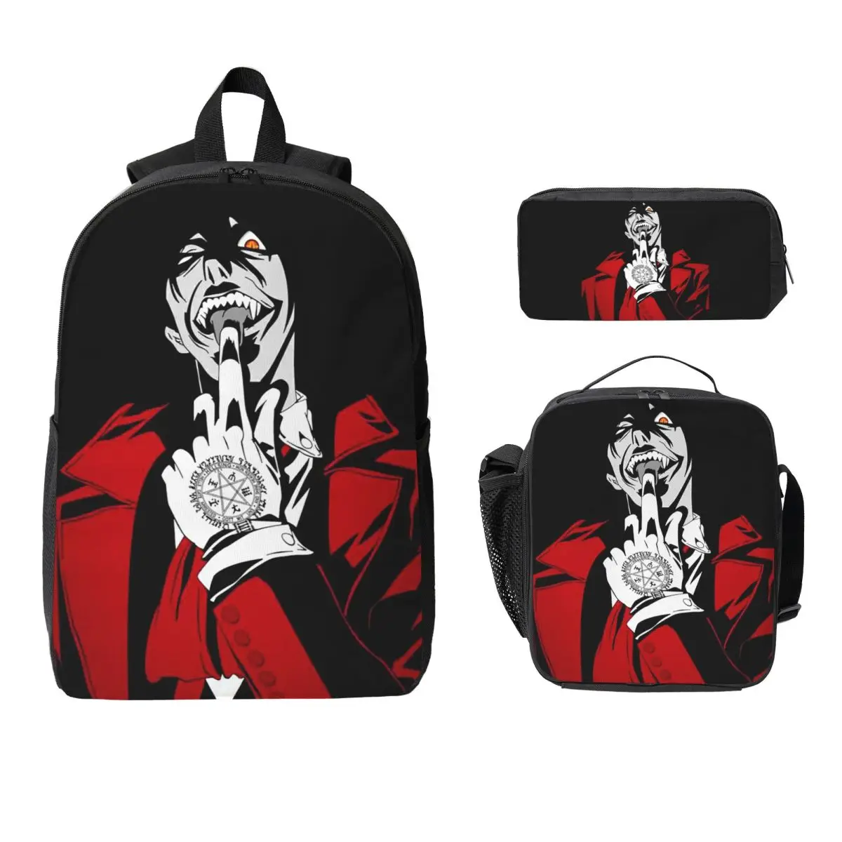

Alucard Hellsing Manga Backpack Boys Girls BookBag School Bag Computer Shoulder Bags 3ps Insulated Lunch Bag Pencil Case