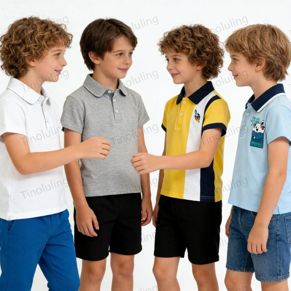 

Luxury Polo Shirts for Kids Polos Boy Toddler Clothes 100% Cotton White Blue Black Dinosaur Korean Summer Tops 1 2 3 4 6 7 Years