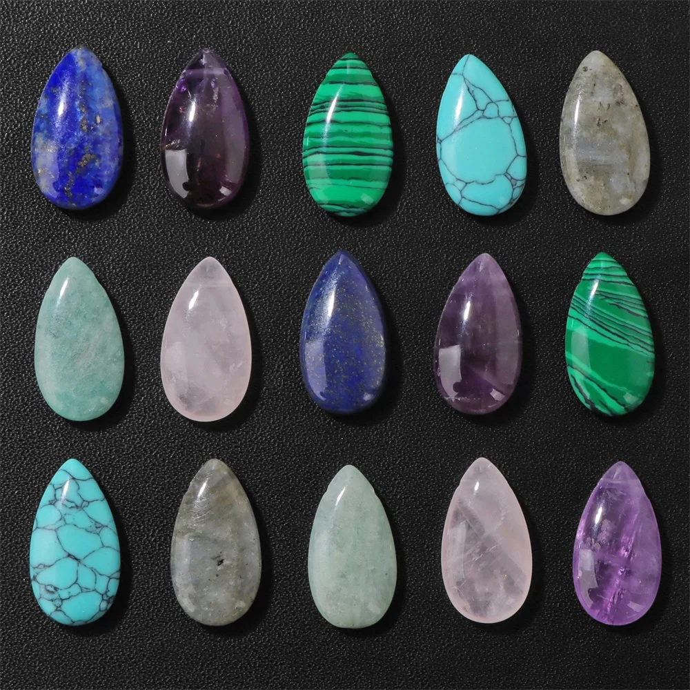 Pendentif en pierre naturelle en forme de larme, 12x22MM, quartz de guérison, Labradorite, Amazonite, perle porte-bonheur pour la fabrication de bijoux, boucles d'oreilles, collier, 2 pièces