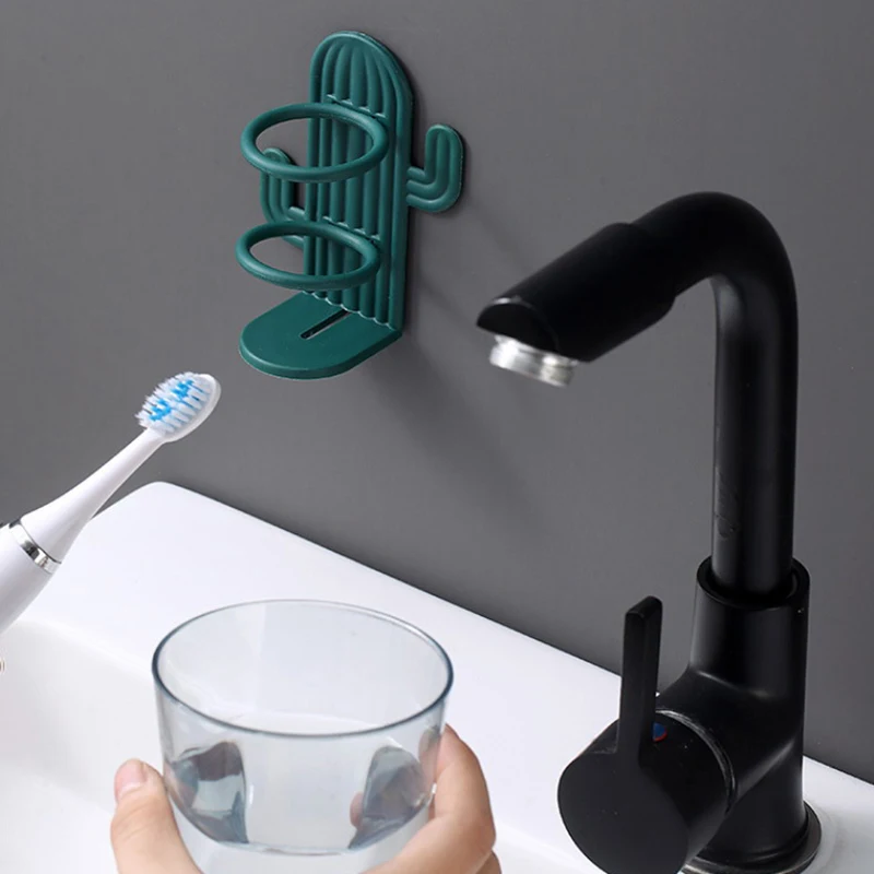 

Non Perforated Toothbrush Holder Cute Cactus Space Saving Wall Mounted Waterproof And Draining Toothbrush Holder