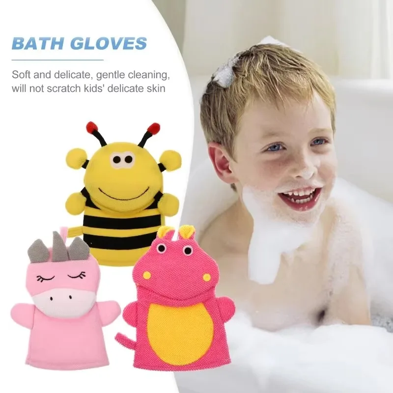 Baby Bath Gloves for Kids Toddlers Cartoon Animal Shape Shower Brush Washcloth for Bathing Children Wash Clean Shower Massage