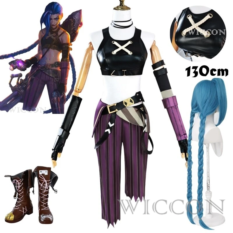 Anime Game LOL Arcane Cosplay Costume Crit Loli Jinx Cosplay Loose Cannon Cosplay Outfit Shoes Wig Sexy Women Carnival Costume