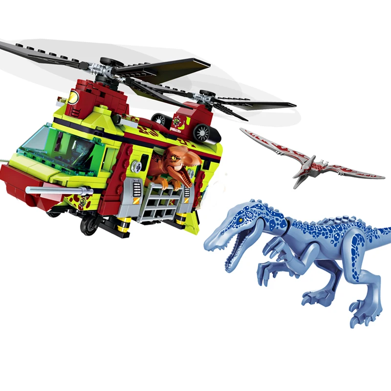Blocs de construction Jurassic Dino World, véhicule tout-terrain tyrannosaure, Triceratops, camion de Transport, figurines de dinosaures, briques, jouets DIY
