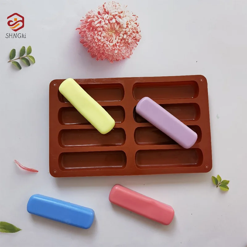 8 Cavity Long Strip Silicone Mold DIY Cake Pan Puff Baking Mold Nonstick Cereal Energy Bar Maker Chocolate Butter Mold