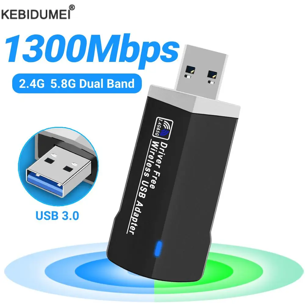 Tarjeta de red de 1300Mbps, receptor Wifi inalámbrico, 2,4G y 5GHz, controlador de banda Dual, USB 3,0, antena para ordenador portátil y de escritorio