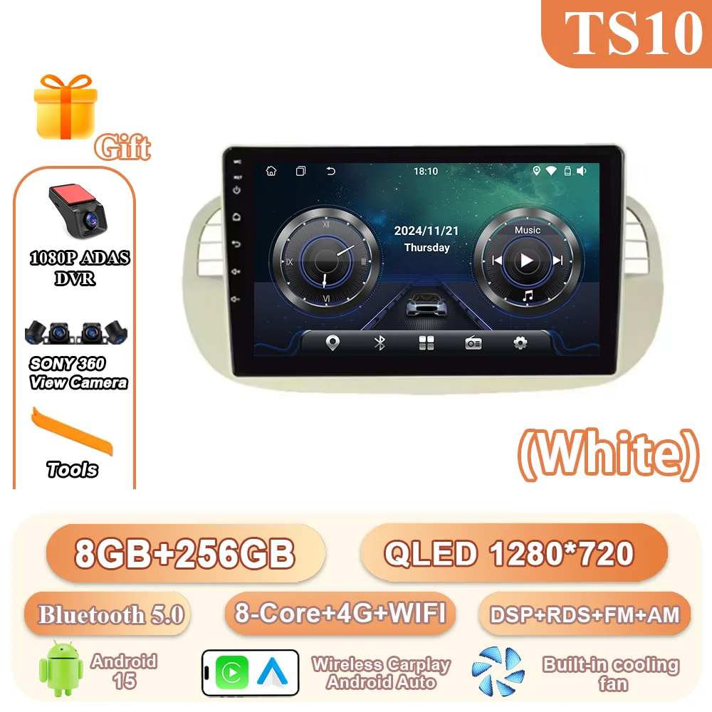 9 ''Android 15 Autoradio Stereo Voor Fiat 500 2007-2015 Auto GPS Navigatie Stuurbediening Multimedia Carplay 4G + WIFI