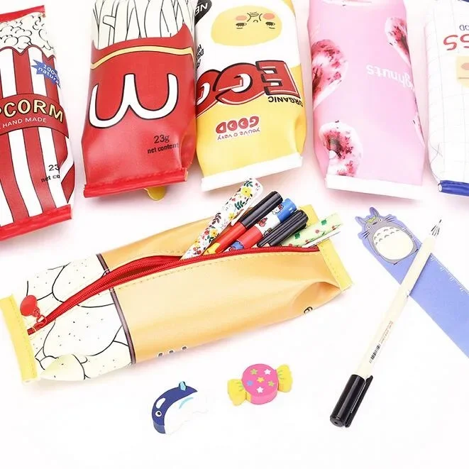 1pcs/lot Kawaii Chips Cheese Popcorm Fast Food PU Pencils Case  School Supplies Stationery Zip Bag School Office Supplies